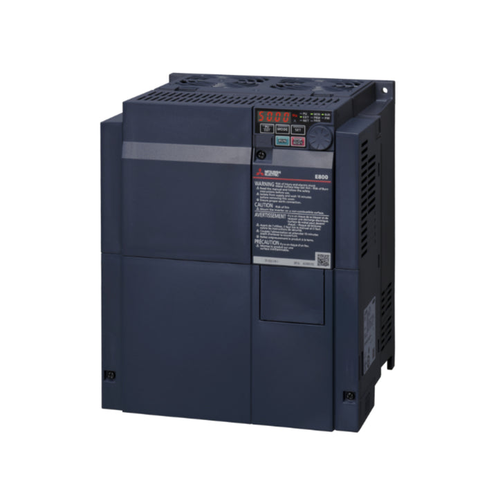 Mitsubishi FR-E840-0230-4-60 VFD, 23.0kW, 3-phase 380–480V, compact IP20 inverter from FR-E800 Series for motor speed control.