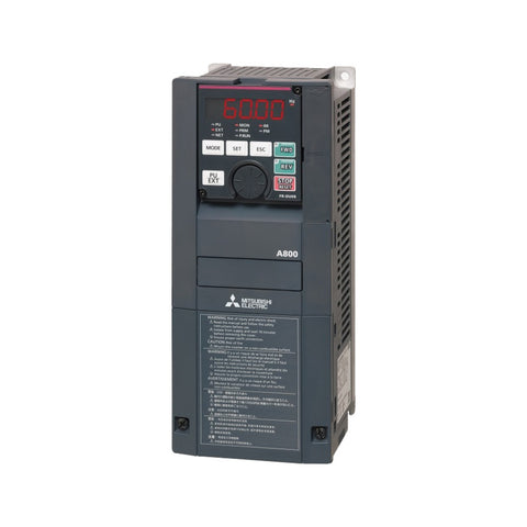 Mitsubishi FR‑A820‑11K‑1 11 kW 200 V 3-phase VFD with vector control, USB, and safety features.