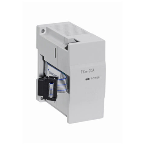 Mitsubishi FX2N-2DA analog output module, 2-channel, voltage and current output, 12-bit resolution, for FX2N Series PLCs.