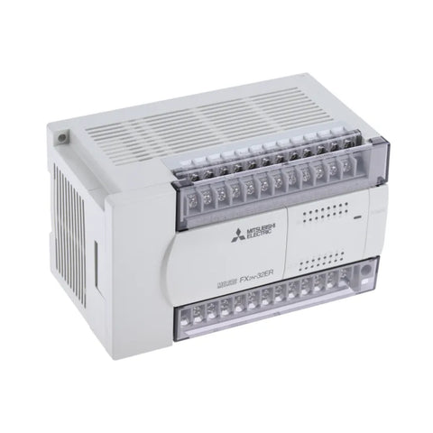Mitsubishi FX2N-32ER I/O module with 16 inputs and 16 relay outputs for FX series PLC expansion.