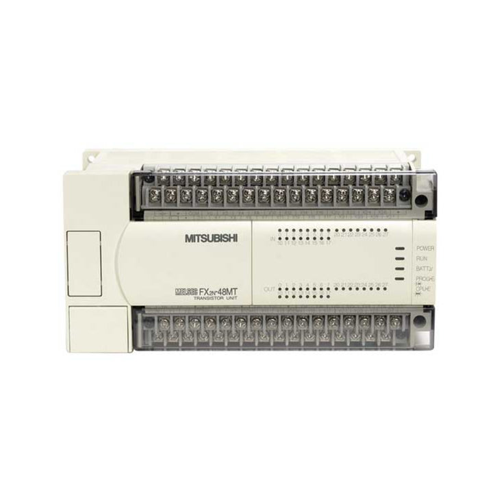 Mitsubishi FX2N-48MT-001 PLC with 48 I/O and transistor sink outputs for compact industrial automation control.