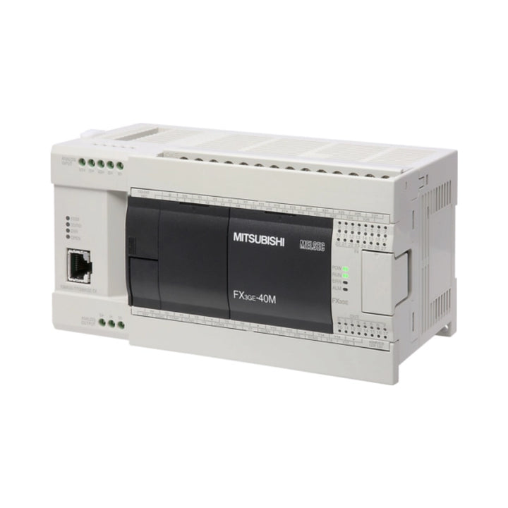 Mitsubishi FX3GE-40MR-ES PLC, 40 I/O with relay outputs, built-in Ethernet and analog I/O, 100–240V AC