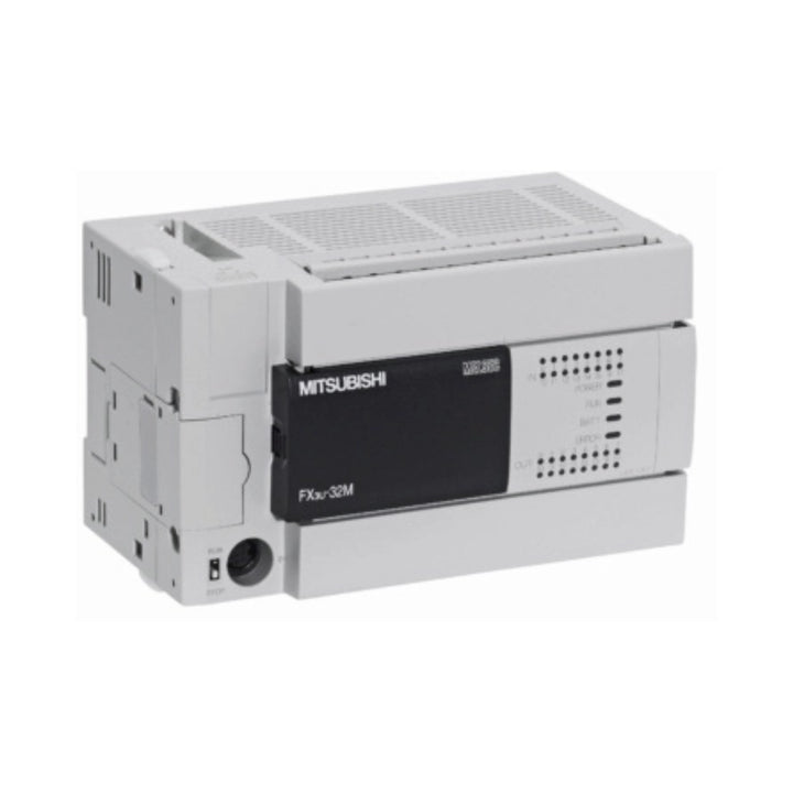 Mitsubishi FX3U-32MT/DSS PLC, 32 I/O (16 inputs, 16 transistor outputs), 24V DC, 64K steps, expandable to 384 I/O points.