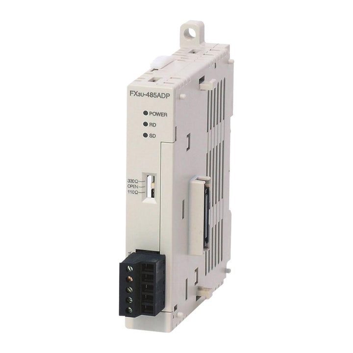 Mitsubishi FX3U-485ADP-MB RS-485 adapter, Modbus RTU, ADP-mounted for FX3U/FX3UC PLCs, supports 2-wire/4-wire communication.