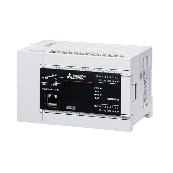 Mitsubishi FX5U-32MR-DS PLC, 24V DC, 32 I/O, with Ethernet and RS-485, compact controller for MELSEC iQ-F FX5U systems.