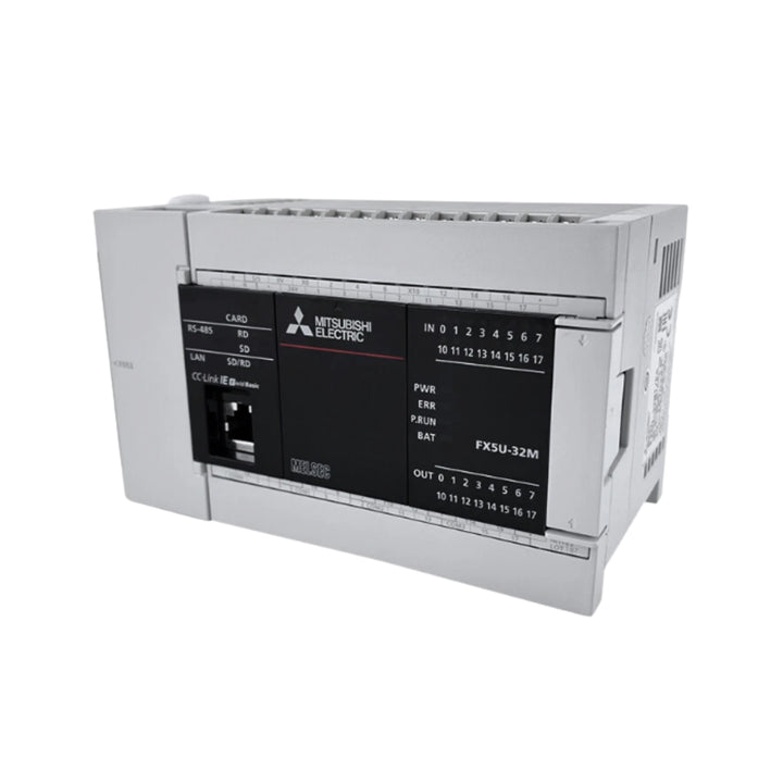 Mitsubishi FX5U-32MT-DS PLC, 32 I/O, 24V DC, sink transistor outputs, compact CPU for FX5U series automation
