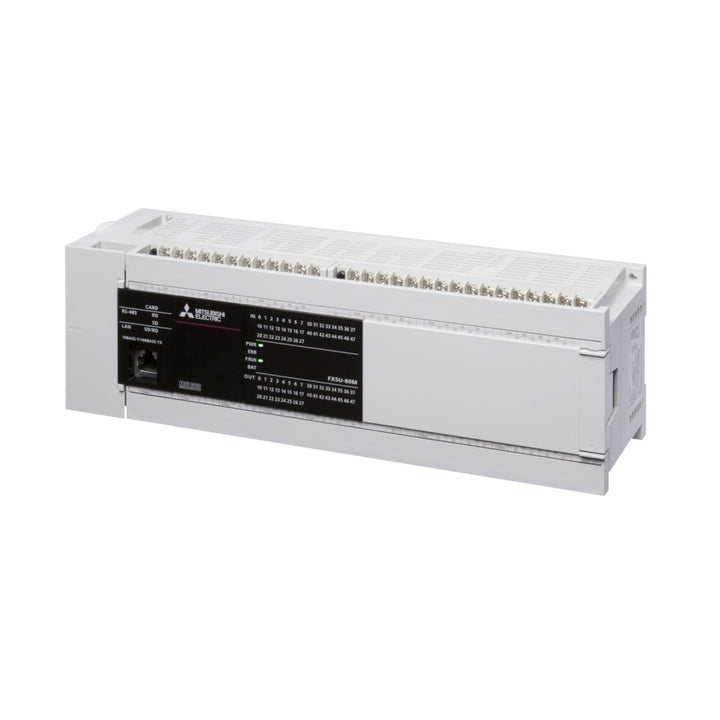Mitsubishi FX5U-80MR/DS PLC, 80 I/O (40 inputs, 40 relay outputs), 24V DC, 64K steps, built-in Ethernet &amp; RS-485.