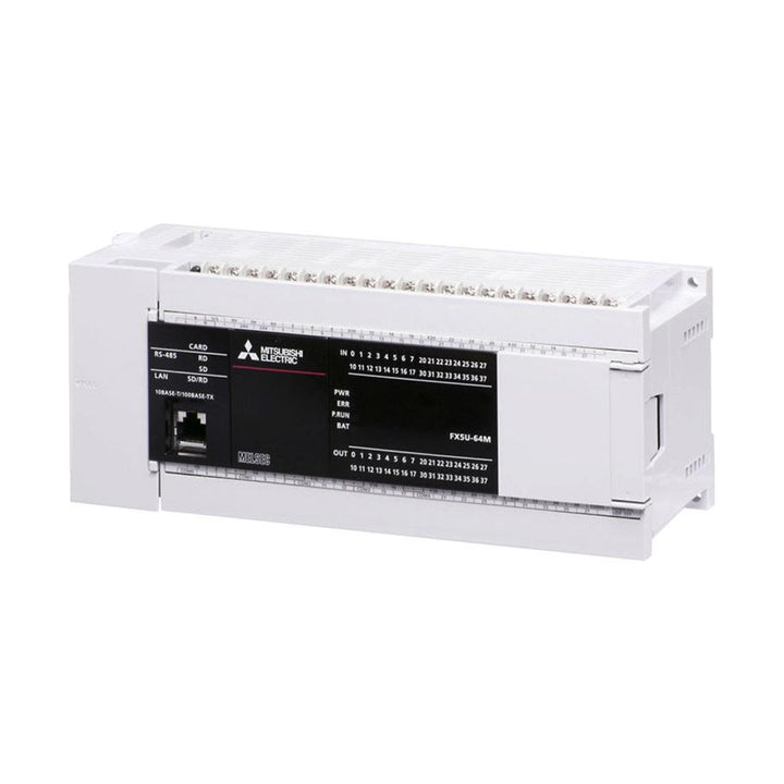 Mitsubishi FX5U‑64MT‑ESS PLC, 64 I/O, transistor sink output, 24 V DC, FX5U series