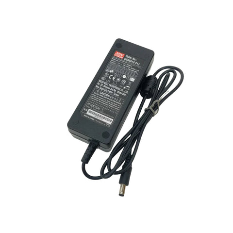 Mean Well GS60A12-P1J desktop adapter, 60 W, 12 V DC, 5 A, efficient external power supply for IT and electronics.