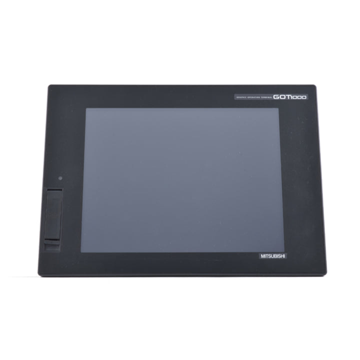 Mitsubishi GT1675M-VTBA HMI with 10.4" color touchscreen, Ethernet, and serial ports for industrial control systems.