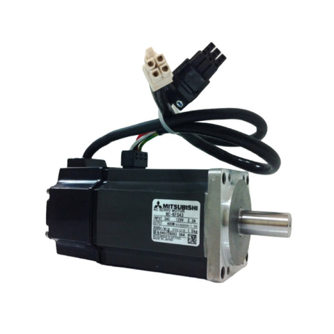 Mitsubishi HC-KFS43 servo motor, 400W, 200V, 3000 RPM, shaft with key, compact AC motor for motion control.