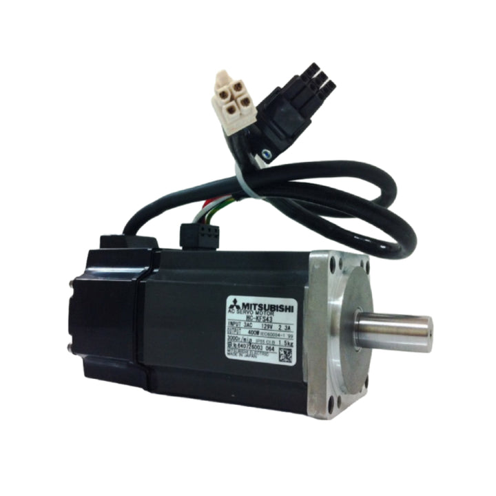 Mitsubishi HC-KFS43 servo motor, 400W, 200V, 3000 RPM, shaft with key, compact AC motor for motion control.