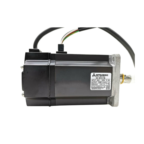 Mitsubishi HC-KFS73K servo motor, 750W, 3000 RPM, 200V, with brake, compact low inertia motor for automation systems.