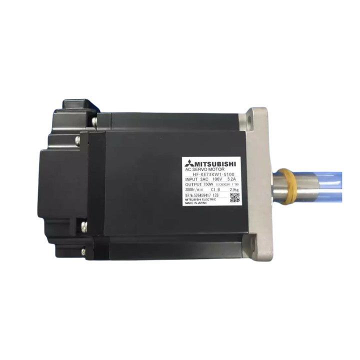 Mitsubishi HF-KE73KW1-S100 servo motor, 750W, 3000 RPM, keyed shaft, incremental encoder, 200V class