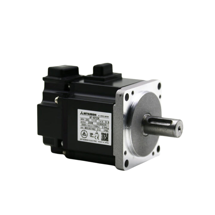 Mitsubishi HF-KP23K servo motor, 200W, 3000 RPM, low inertia, keyed shaft, IP65, for MR-J3 and MR-J4 drives