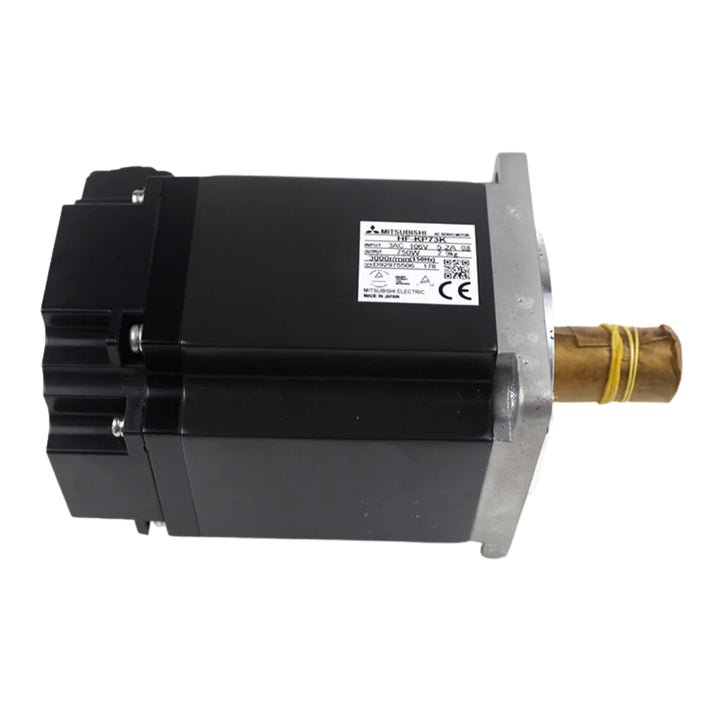 Mitsubishi HF-KP73K servo motor, 750 W, 3000 RPM, keyless shaft, 200 V, IP65 compact design