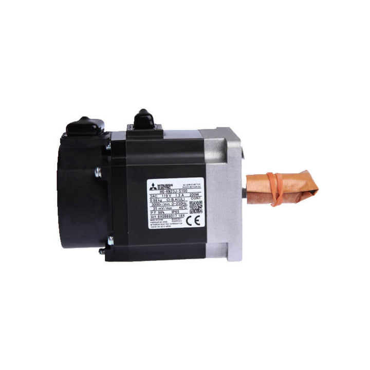 Mitsubishi HG-KN23J-S100 0.2 kW servo motor with oil-sealed shaft and encoder for compact motion control.
