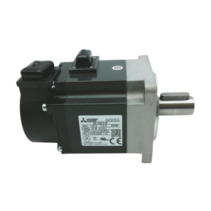 Mitsubishi HG-KN23JK servo motor, 200 W, 3000 RPM, 200 V, with incremental encoder, compact IP65 design