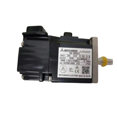 Mitsubishi HG-KR053 servo motor, 50W, 3000 RPM, 22-bit absolute encoder, compact flange-mount, 200V class