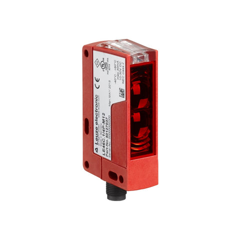 Leuze HT46C/4P-M12 diffuse sensor, 800 mm range, red light, M12 connector, IP69K-rated