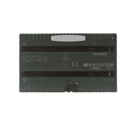 GE IC200ALG263 VersaMax 2-channel analog output module, 4–20mA signal, 12-bit resolution, DIN rail mountable.