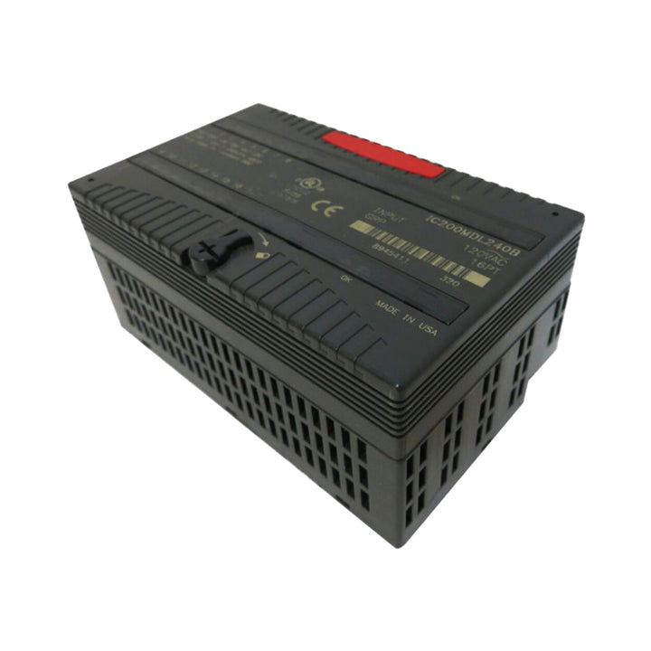 GE IC200MDL240 VersaMax 16-point input module, 120VAC, positive logic, LED indicators, compact DIN/panel mount.