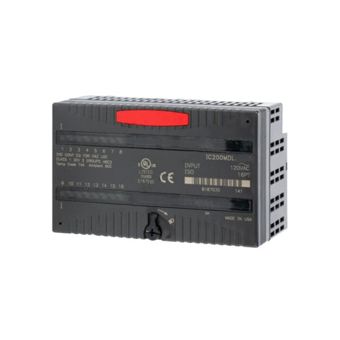 GE IC200MDL331 VersaMax 16-point input module, 24VDC sinking, negative logic, with LED status indicators.