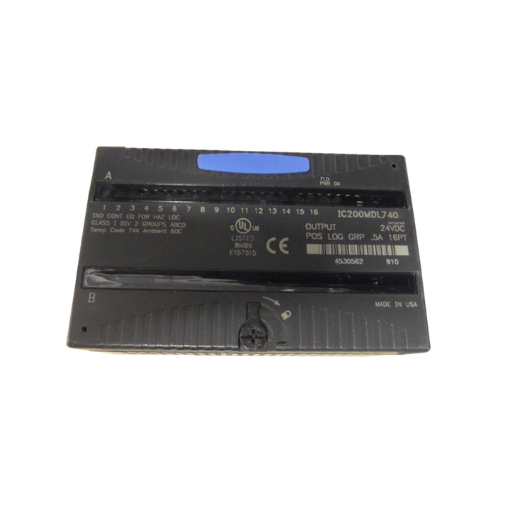 GE IC200MDL740 VersaMax input module, 32-point, 24VDC sinking type, negative logic, compact and reliable.