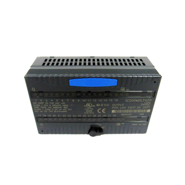 GE IC200MDL742 VersaMax output module, 16-point, 24VDC sourcing transistor, positive logic