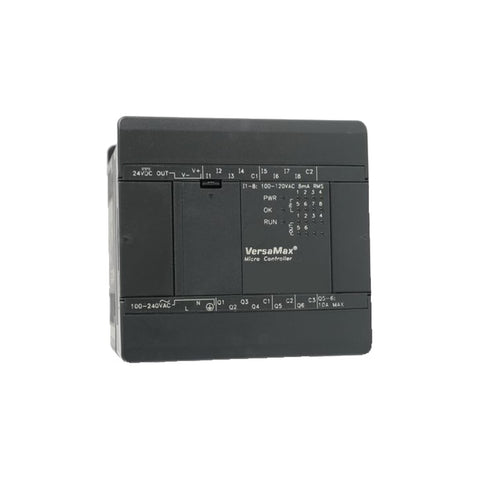 GE IC200UDR005 VersaMax Micro PLC, 12 DC inputs, 8 relay outputs, 24 VDC power, with RS-232 and RS-485 ports for compact automation control.