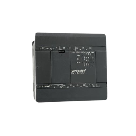 GE IC200UEX636 expansion unit with 16 DC inputs and 16 relay outputs for VersaMax Nano PLCs, 24 VDC powered.