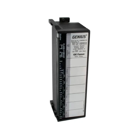 GE IC660BBA104 analog I/O block, 4 inputs and 2 outputs, 4–20 mA, 115 VAC / 125 VDC, Genius I/O module for industrial automation systems.