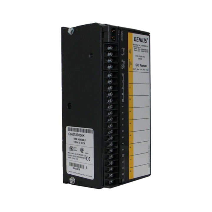 GE IC660BBD101 input block, 32 discrete 24VDC sourcing inputs, Genius I/O compatible for industrial control and automation.