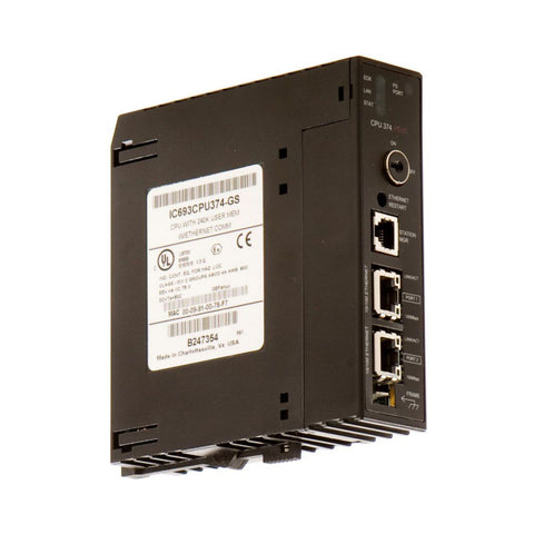 GE IC693CPU374 Series 90-30 CPU with 1MB memory, Ethernet, RS-232, floating point support, and real-time clock for advanced automation.