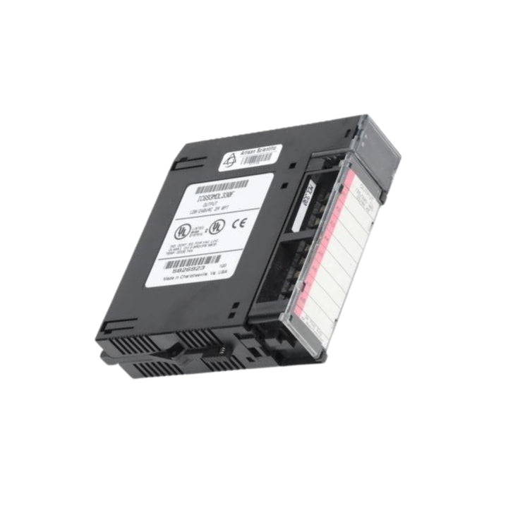 GE IC693MDL330 8-point discrete input module for Series 90-30 PLCs, 120VAC, positive logic, with LED indicators.