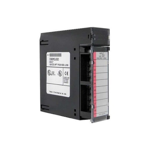 GE IC693MDL632 16-point 24VDC sinking input module for Series 90-30, with negative logic and LED indicators.