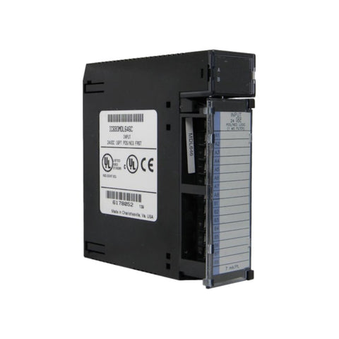 GE IC693MDL646 16-point 24VDC sinking output module for Series 90-30, with negative logic control and LED indicators.