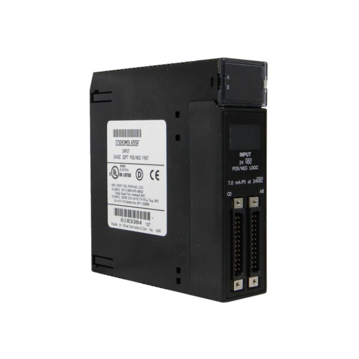 GE IC693MDL655 32-point 24VDC sinking output module for Series 90-30 PLCs, with LED indicators and built-in protection.