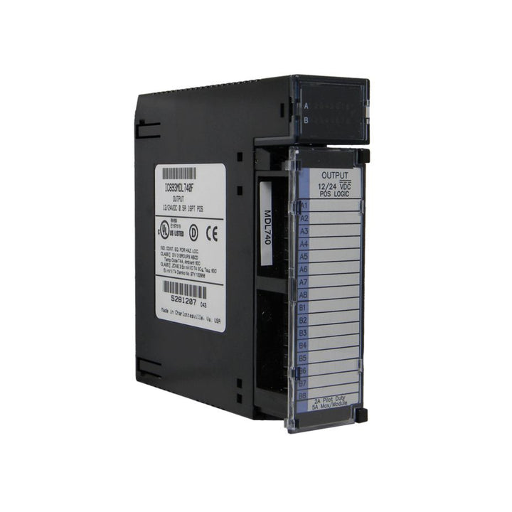 GE IC693MDL740 16-point output module, 12/24VDC sourcing, with LED indicators, for Series 90-30 PLCs.