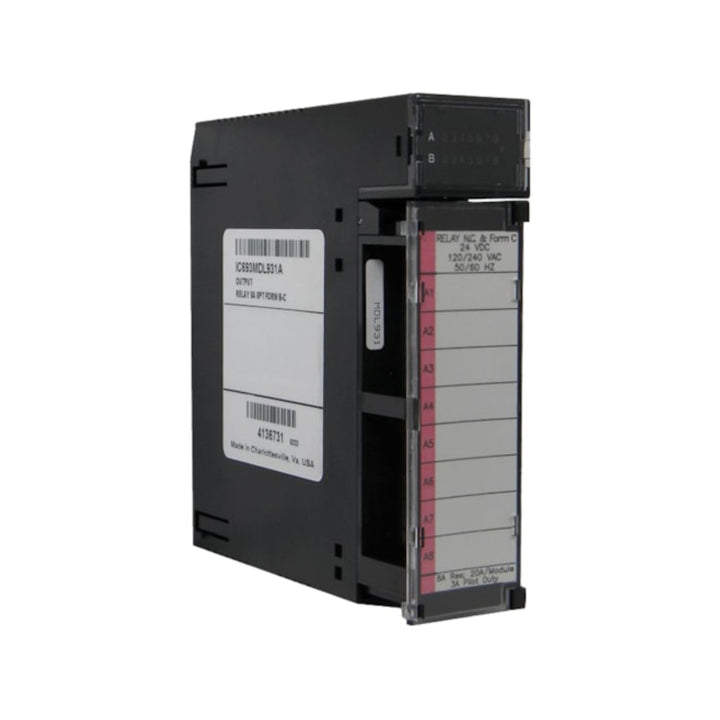 GE IC693MDL931 8-point relay output module, SPDT Form C contacts for AC/DC loads, with LED indicators, for Series 90-30 PLCs.