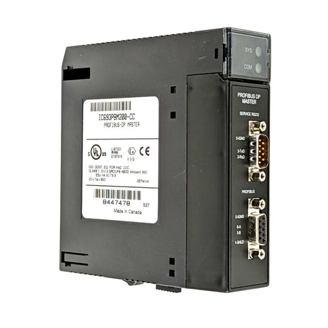GE IC693PBM200 PROFIBUS-DP Master module, RS-485, supports up to 125 slaves, DP-V0 protocol, for Series 90-30 PLCs.