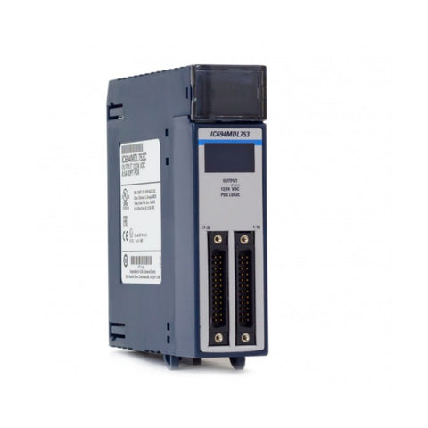 GE IC694MDL753 32-point 125VDC input module for RX3i, positive logic, group-isolated, with LED indicators.