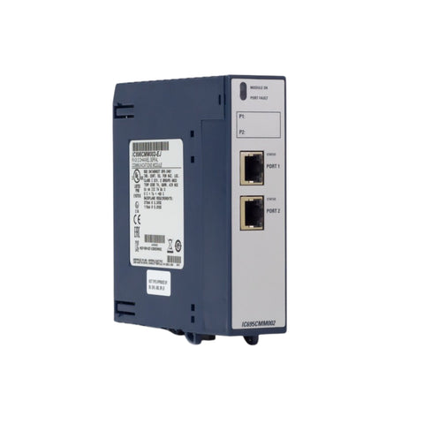 GE IC695CMM002 RX3i serial communication module, 2 ports, RS-232/RS-485, for Modbus and ASCII communication.