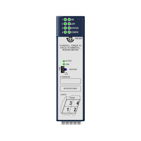 GE IC695PNC001 PROFINET controller module for RX3i, dual-port Ethernet, real-time I/O communication for up to 16 devices.