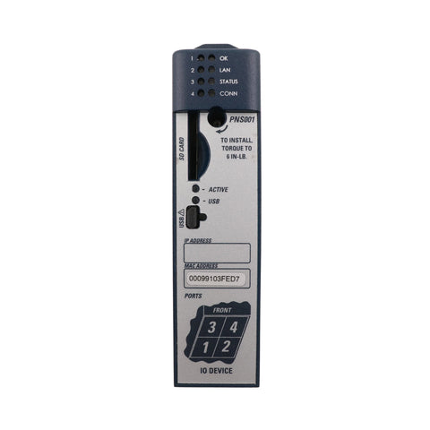 GE IC695PNS001 PROFINET scanner module for RX3i, I/O device communication over Ethernet, dual-port real-time PROFINET slave adapter.