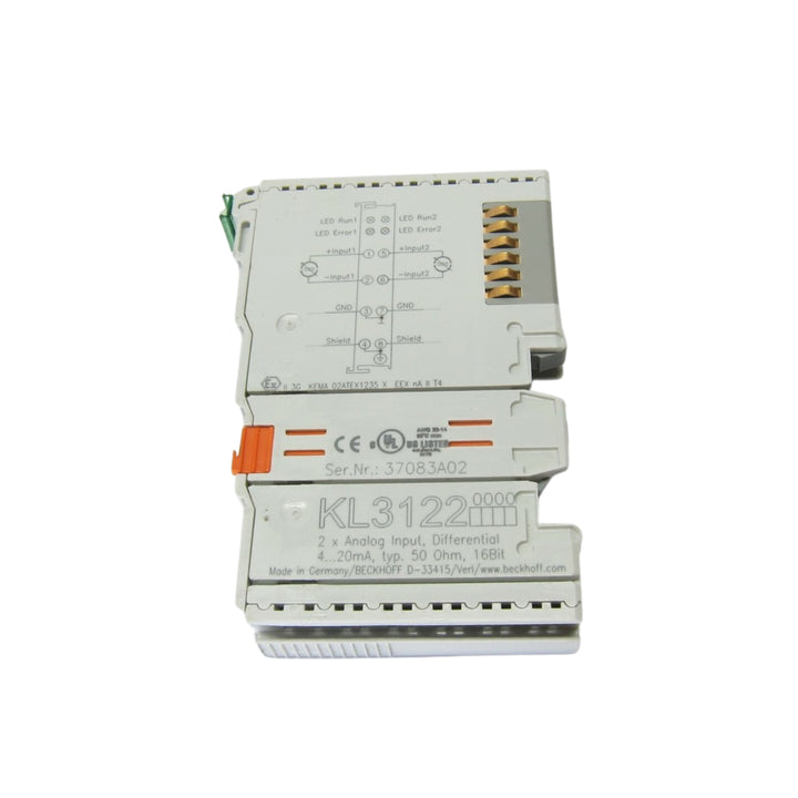 Beckhoff KL3122 analog input terminal, 2-channel, ±10 V, 12-bit resolution for automation and process control.
