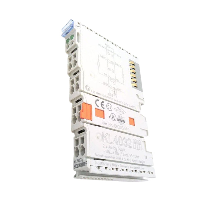 Beckhoff KL4032 analog output terminal, 2-channel, 0–10 V, 12-bit resolution for automation control systems.