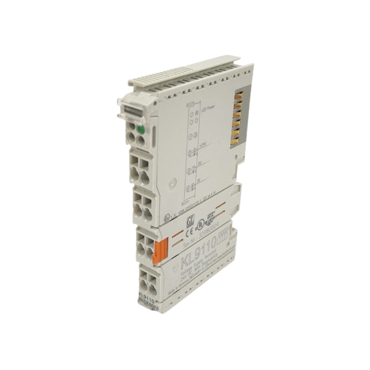 Beckhoff KL9110 power feed terminal, 24 V DC, for stable voltage supply in Bus Terminal automation systems.