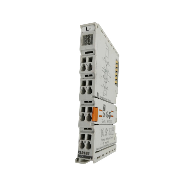 Beckhoff KL9187 potential distribution terminal, 24 V DC, for efficient power wiring in automation systems.