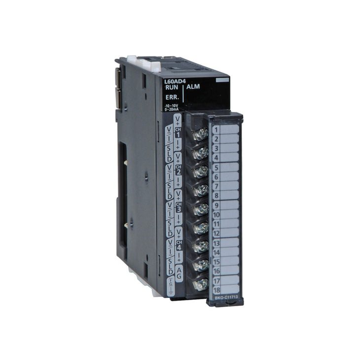 Mitsubishi L60AD4-CM 4-channel analog input module for L Series PLCs with voltage and current signal support.